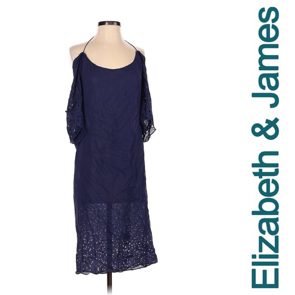 Elizabeth & James Silk Chiffon Eyelet Shift Dress in Navy - Picture 2 of 5